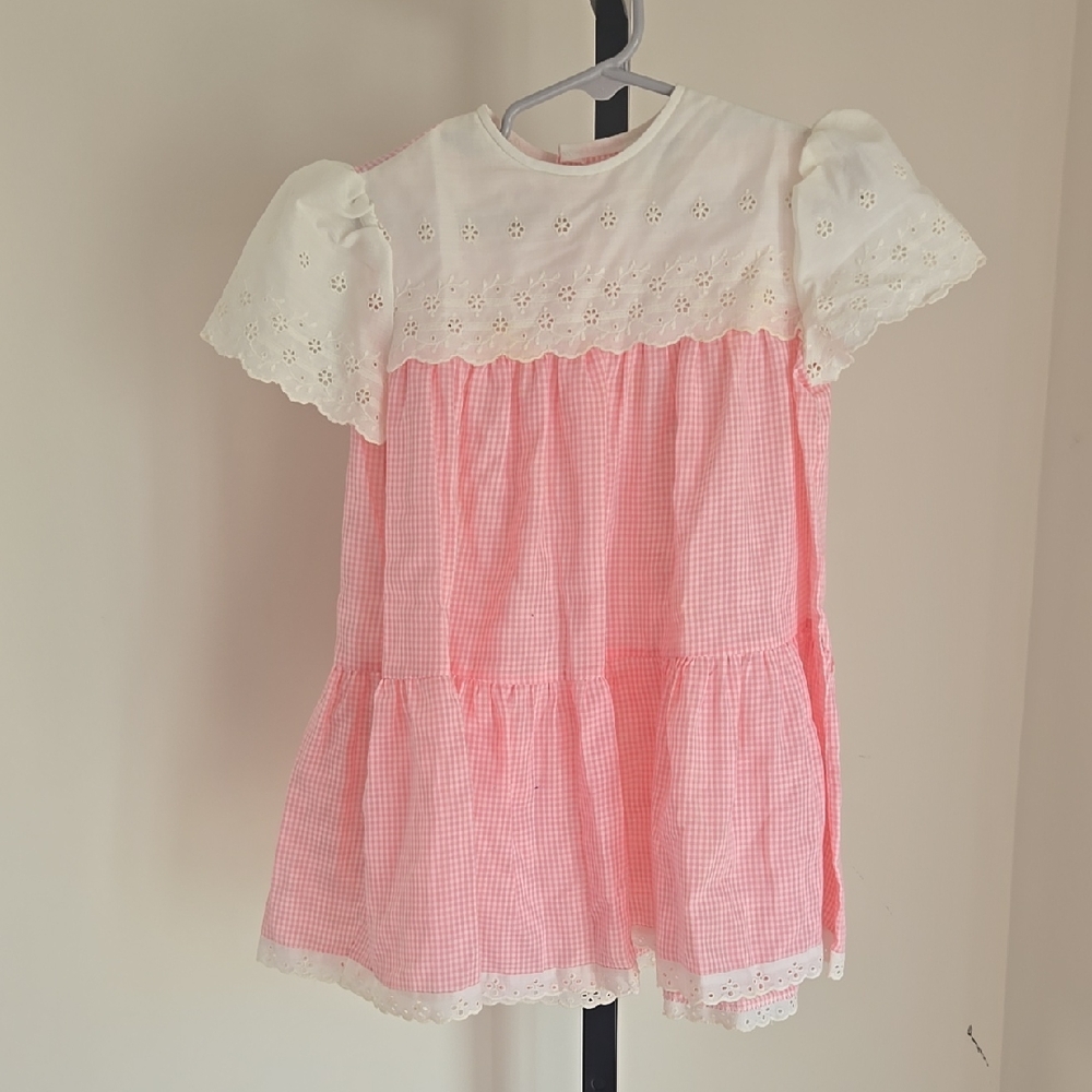 VintageCinderella Pink Gingham Eyelet Yoke Dress Size:4